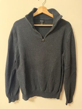 J. Crew Men’s Charcoal 1/4 Zip Mock Neck Sweater